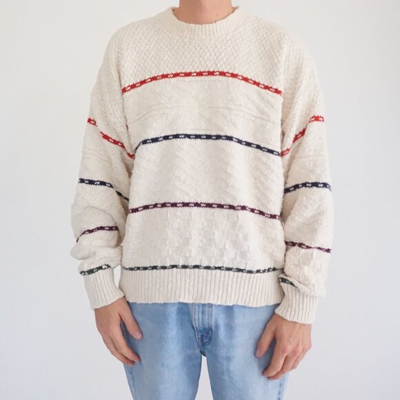 Woolrich Other - Vintage Woolrich Cotton Knit Sweater Cream Striped Textured Preppy Cabincore XL